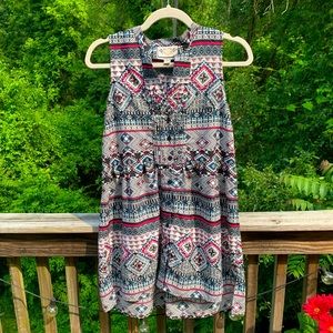Aztec Tunic Summer Blouse with Pleats - size small